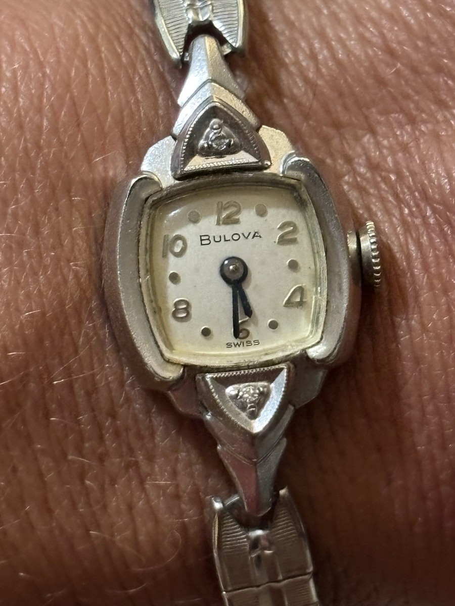 Vintage BULOVA 10k White Gold Plated Ladies Watch With  display picture 1
