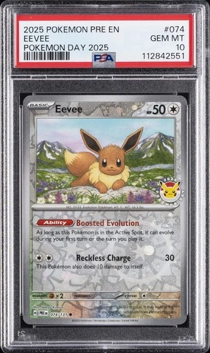 2025 POKEMON PRE EN-PRISMATIC EVOLUTIONS POKEMON DAY 2025 #074 EEVEE PSA 10
