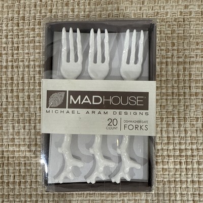 Michael Aram Designs 20 Count Forks White Cocktail Plastic Cutlery Twig NEW