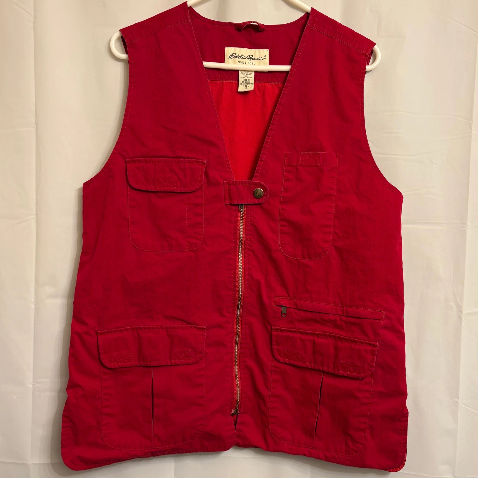 Eddie Bauer Men's M Tall Red Cotton Blend Multi-Pocket Utility Fishing Vest