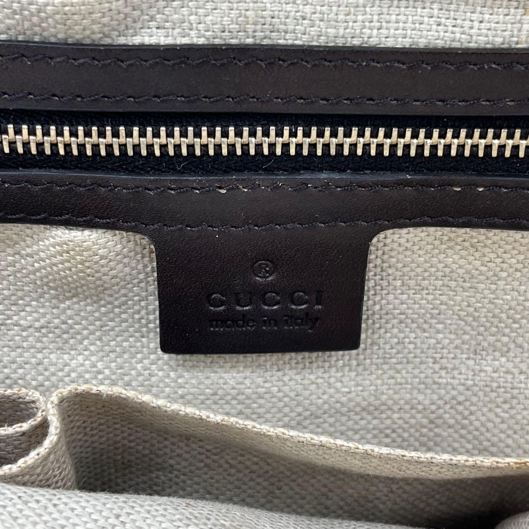 GUCCI Canvas Leather Tote Bag with Pouch Brown Made in Italy, A4 Size, Authentic thumbnail 10