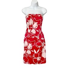 David Meister 100% Silk Pink & White Tropical Floral Strapless Dress, Size 4