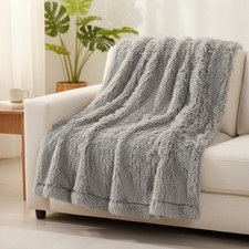 Warm Stylish Faux Fur Throw Blanket 50" x 60" - Machine Washable Grey