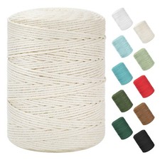 Macrame Cord 3mm x 380 Yards Natural Cotton Rope 4 Strands Twisted Beige