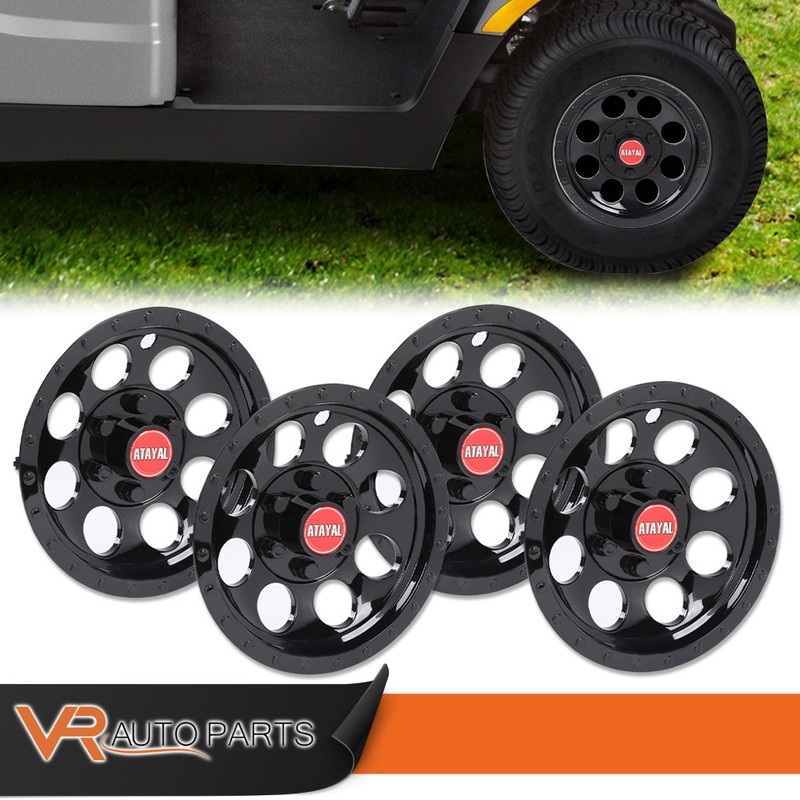 Black 10" Golf Cart Wheel Cover Hub Caps Fit For EZGO Club Car and Yamaha 4PCS