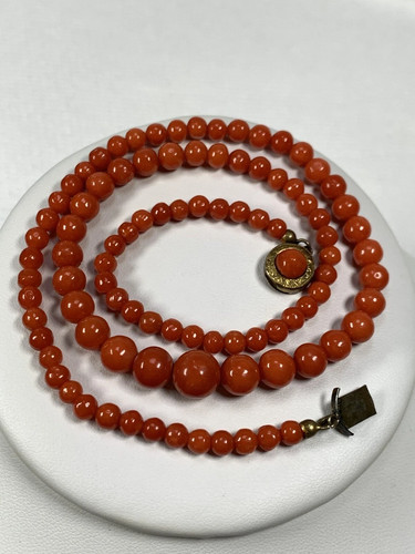 14K Yellow Gold Over Mediterranean Red Coral Italian Necklace Vermeil Box Clasp