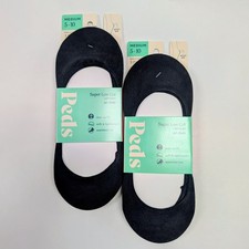 PEDS Super Low Cut Liner No-Show Socks Size 5-10 Black 6 pair