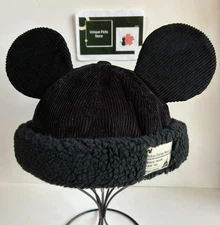Tokyo Disney Resort Mickey Mouse Ears Fluffy Hat Cap Black Corduroy Boa 58cm