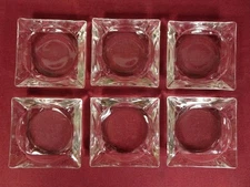 SET OF 6 VINTAGE MCM 3.5" SQUARE ASHTRAY BAR WARE MAN CAVE CLEAR GLASS