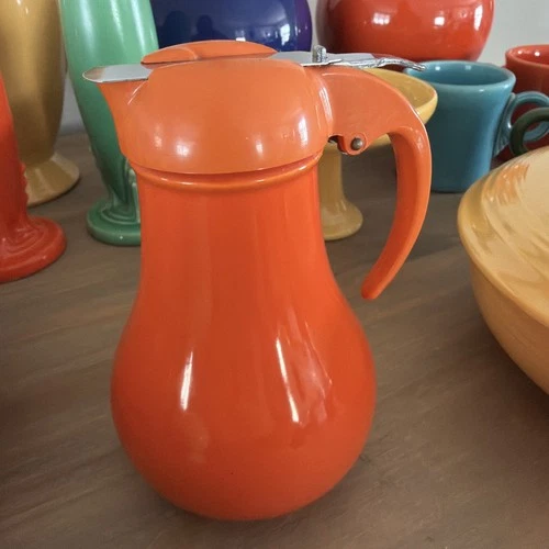 Fiestaware Red Orange Syrup Pitcher Vintage Dripcut Lid