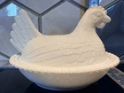 Vintage Indiana Glass Hen on Nest Beaded Edge Covered Dish White 7" HON