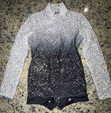 Weissman Intermediate Child 7/8 Girls Dance Costume Silver Sequins White/Black