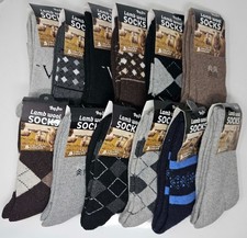 Men Lamb Wool Crew Socks, Size 10-13, 12-Pair Assorted Prints Warm Winter Casual