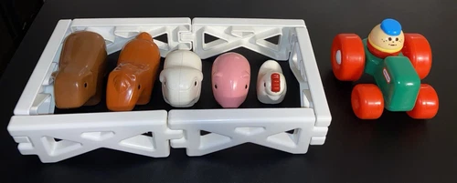 Vintage Little Tikes Wee Waffle Farm Barn Fence, Animals, Tractor, & Figure