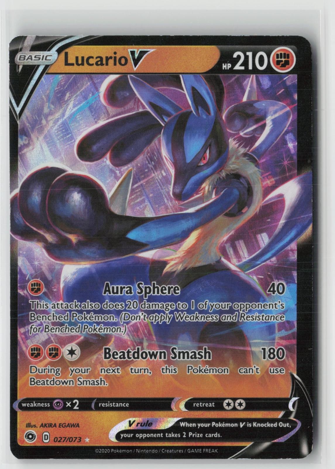 Lucario V 027/073 Holo V Rare Champion's Path Pokemon Near Mint AKIRA EGAWA