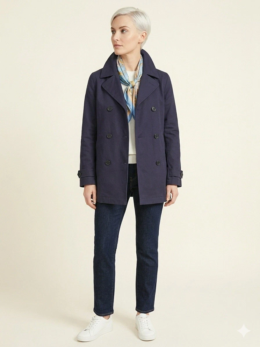 BROOKS BROTHERS Navy Cotton Nautical Jacket Peacoat Unlined Women M-?