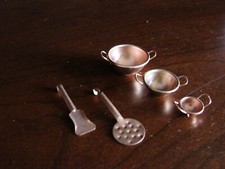 Vintage Dollhouse Miniature Doll Furniture Copper Bowls Spatula Accessories