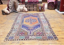 Primitive 1940-1960s Vintage Wool Pile Muted Dye Oushak Area Rug 3’9”x6’3”