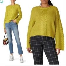 WHITNEY PORT Cable Knit Slouchy Oversized green Recycled Yarn Sweater sz large