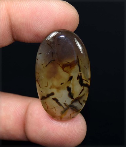 Pendentif Ovale En Agate Du Montana Naturel – Pierre Multicolore Gravée – Monture Plaquée Argent – Fait Main
