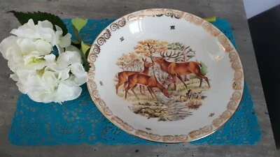 ANCIEN plat creux SIGNé Limoges EXCELLENT ETAT 29cm DECOR chevreuils - Photo 1/4