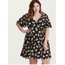 Torrid Black Pink Floral Studio Knit Flutter Sleeve Stretch Dress Size 3X