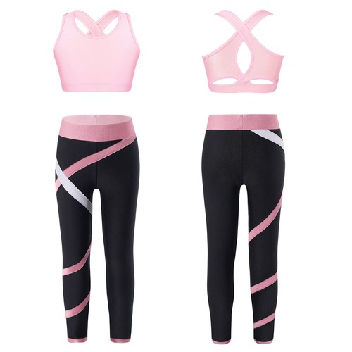 Kids Girl's Tracksuit Fitness Crop Top With Pants 2 Pcs Vest And Trousers Teen - Picture 14 of 31