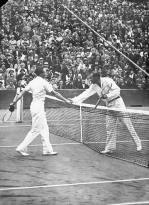 After his victory men's doubles Tilden shakes hands Jean Borot- 1932 Old Photo