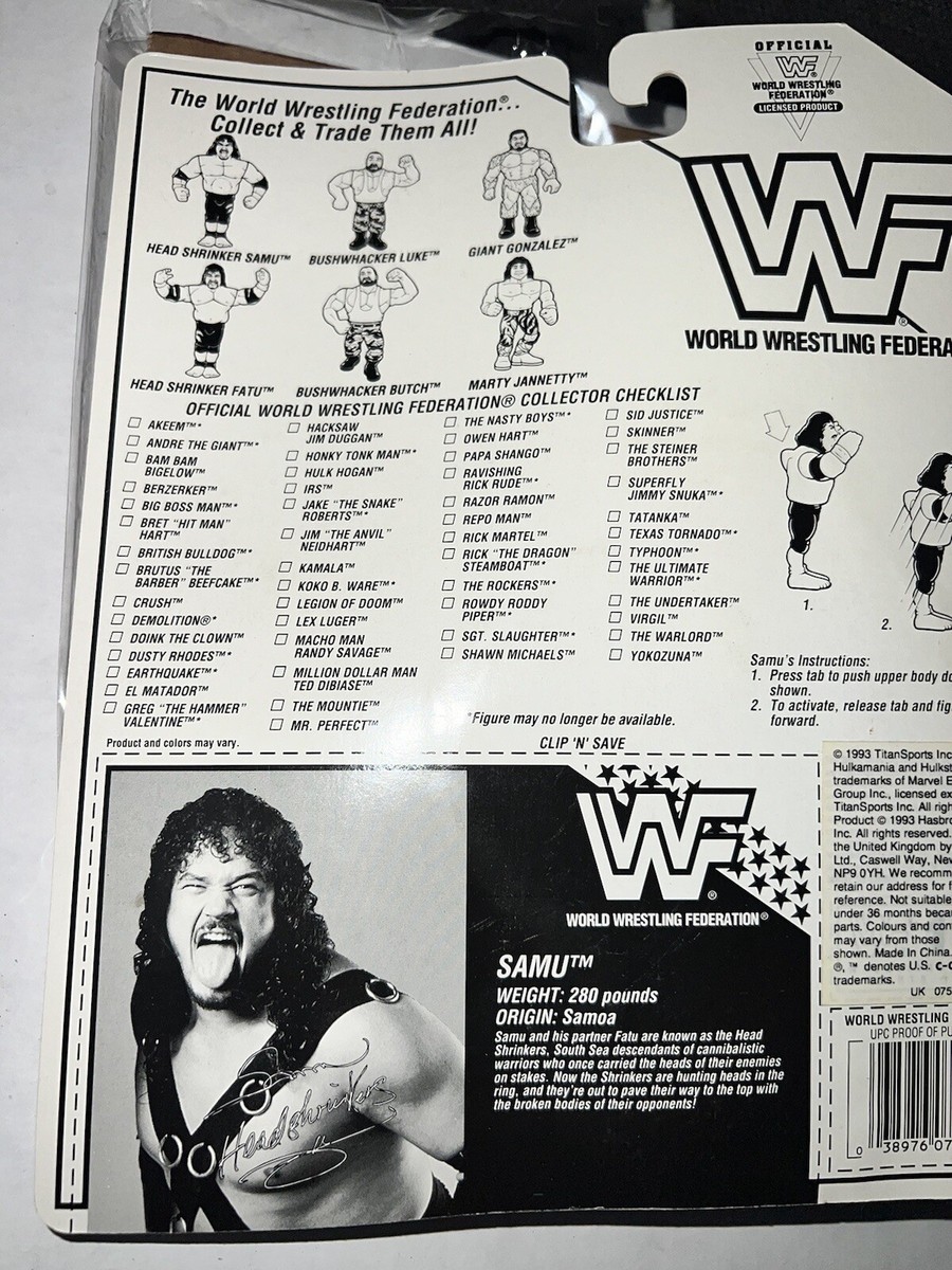 VINTAGE 1993 WWF HASBRO HEAD SHRINKER SAMU FIGURE WWE WCW