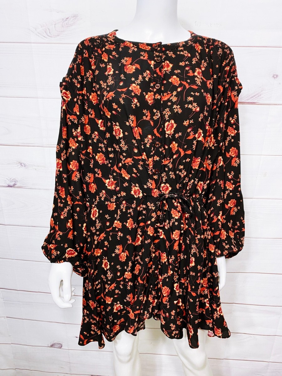 black and orange floral dress & Long Sleeve Mini finishing at a midi hem Sequin LiiLiiGiirl Kaftan Dress: Black,