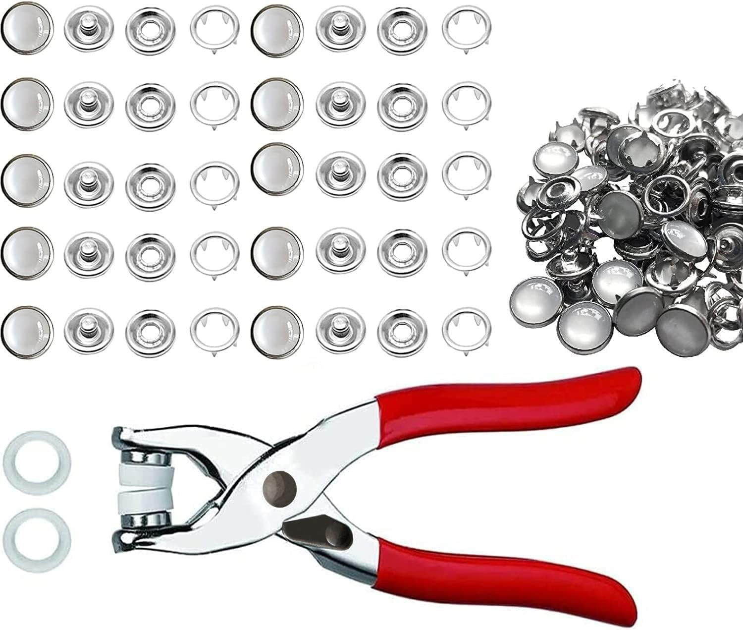 100 Sets 10mm Pearl Snap Fasteners with Pliers Tool Kit - White