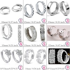 Women's Classic Genuine 925 Sterling Silver 10mm-14mm Small Huggie Hoop Earrings