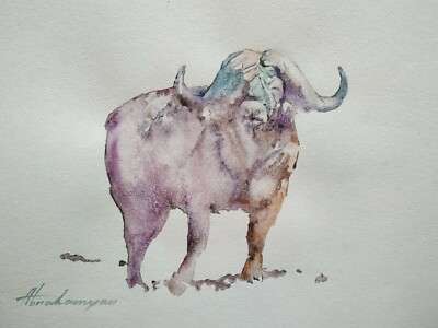 Buffalo, Animal, Watercolor artwork, Handmade, Original painting on paper,signed
