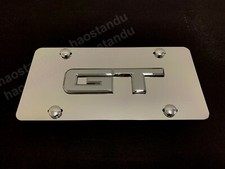 1x 3D "GT" ForMustang emblem Aluminum Mirror CHROME Front Plate RUST FREE