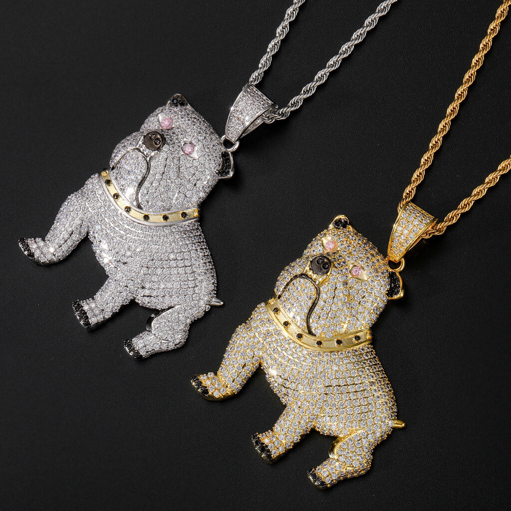 Bulldog Hip Hop Pendant Real Gold Plated 5A Zircons Necklace