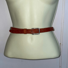Vintage beaded Native American look tooled brown leather belt
