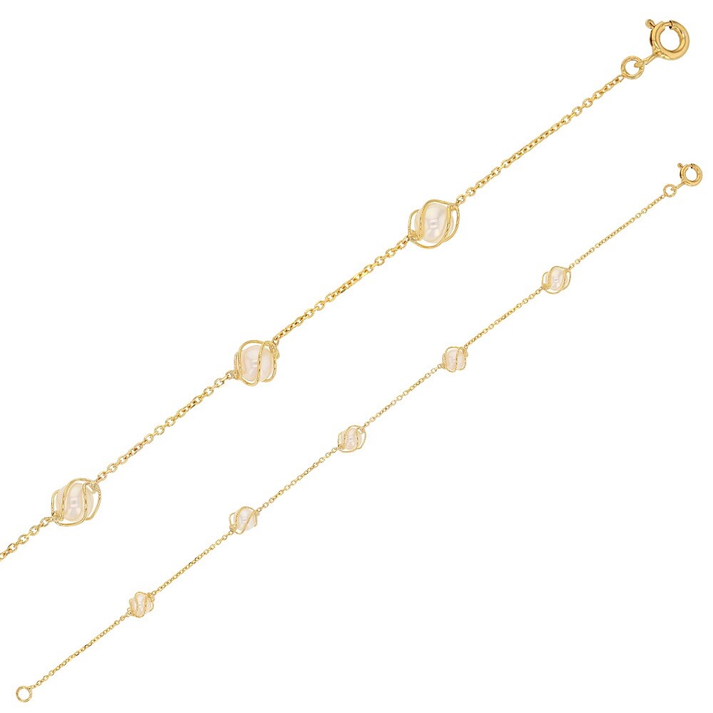 Bracelet Or 18 Carats perles de culture d'eau douce véritable bijou femme en or véritable 750