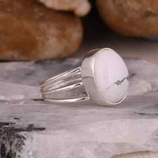 Oval Shape Howlite Gemstone 925 Sterling Silver Engagement Ring Gift For Her