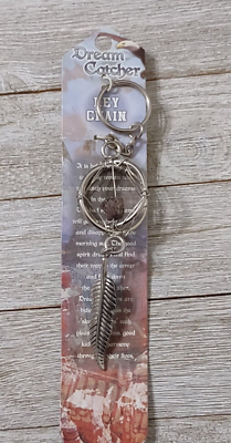 #ad Dream Catcher Polished Brown Stone and Feather Charm Keychain Key Ring $13.91