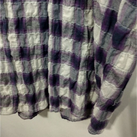 NWT Threads for Thought Organic Cotton Plaid Button Shirt Mens XL Purple White - Image 4 of 4