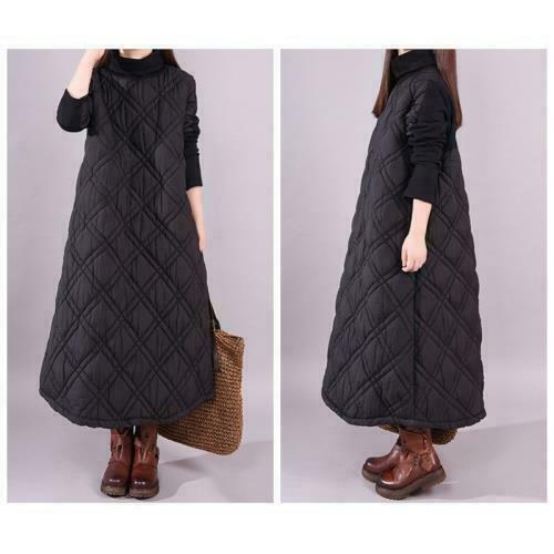 Women's Quilted Maxi Long Dress High Neck Robe Thicken Warm Slim Fit Cotton Chic - Picture 5 of 14