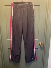 Vintage Nike Pants Womens Sz M Gray Pink Pull-On Windbreaker Track Warm Up Y2K