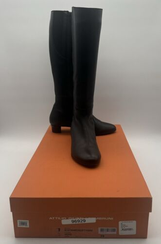 Women's 39/8.5 Black Leather Low Heel Boots AGL Made in Italy New in box - 第 1/15 張圖片