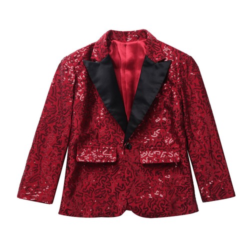 Boys Shiny Sequins Suit Jacket Coat Blazer One Button Tuxedo for Party Wedding - Picture 35 of 51