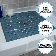 65% MORE COVERAGE! SlipX Solutions Dusty Blue Extra Large Shower Mat (27")