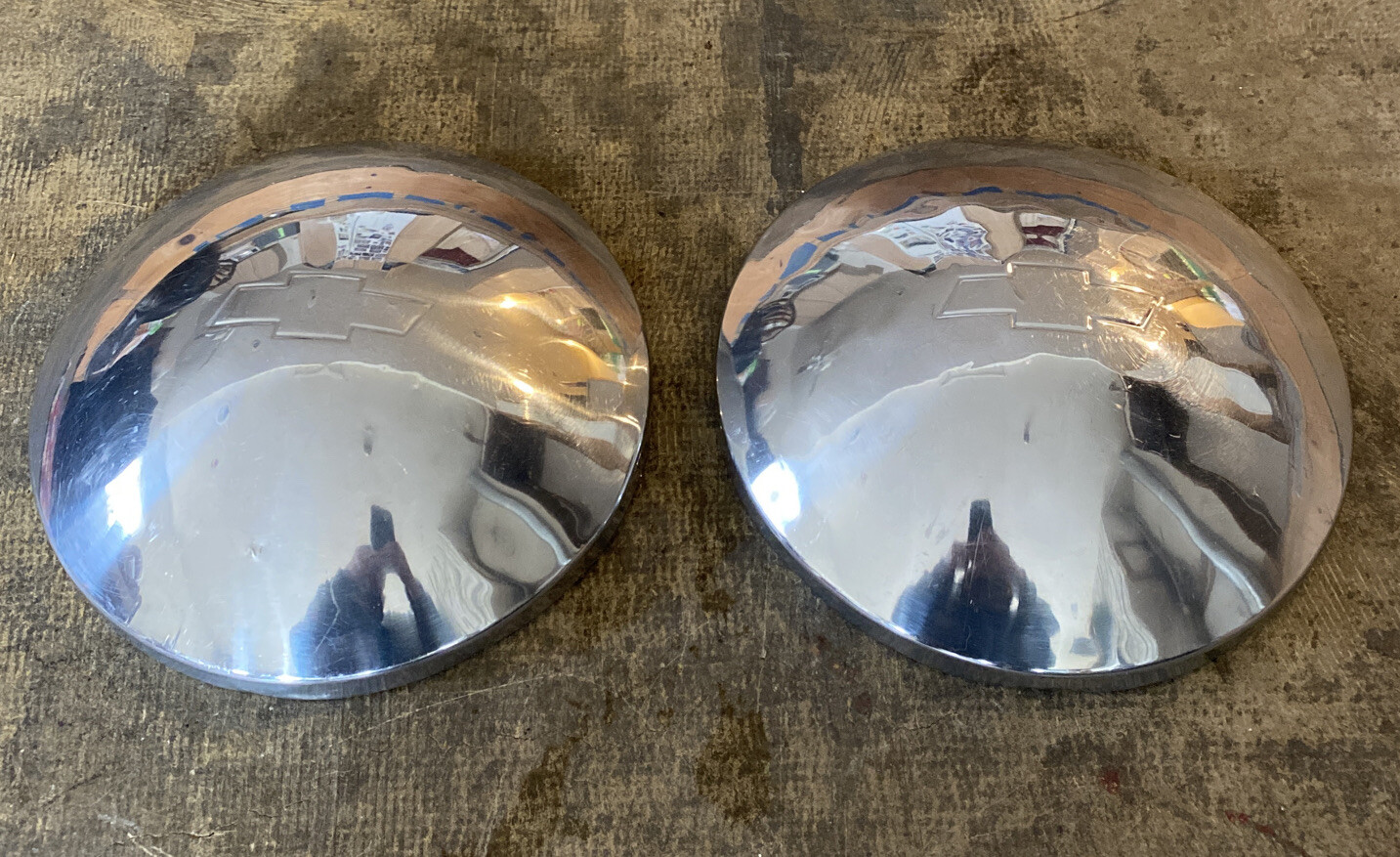 two vintage Chevy hubcaps eBay
