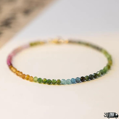 Natural 3mm Tourmaline Stone Dainty Bracelet Stone Stretch Bracelet Minimalist