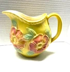 VTG Hull Pottery Pitcher Yellow with Pink Flowers Marked "52-24 oz"