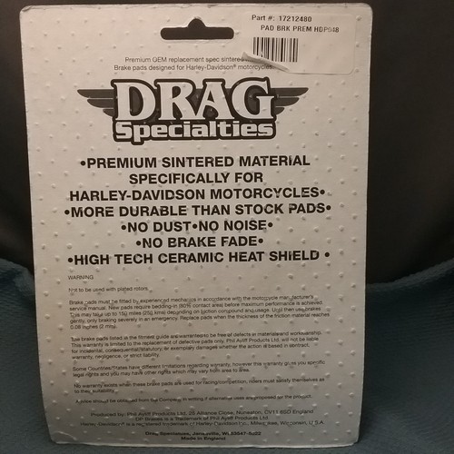 NEW DRAG SPECIALTIES 1721-2480 BRAKE PADS, SINTERED HARLEY/BUELL HDP948 - Picture 3 of 3