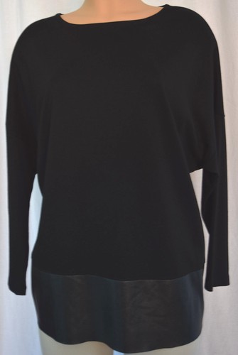 LAFAYETT 148 NEW YORK BLACK FAUX LEATHER DOLMAN TEE TUNIC TOP SIZE P/S - Picture 3 of 9